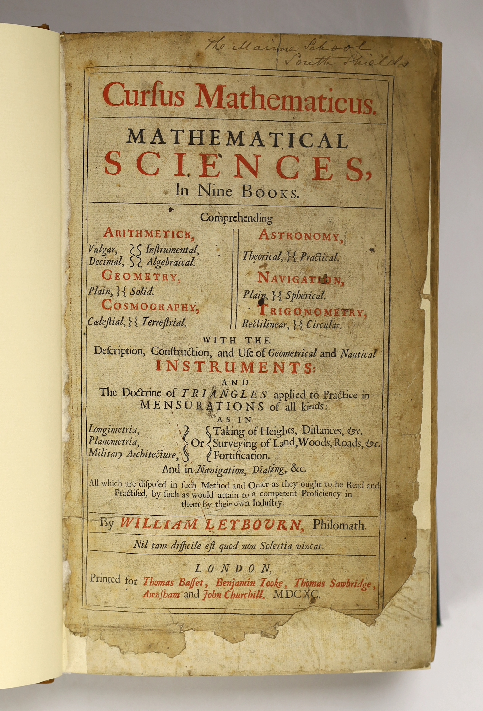 Leybourn, William - Cursus Mathematicus. Mathematical Sciences, in nine books ... With the description, construction, and use of geometrical and nautical instruments ...